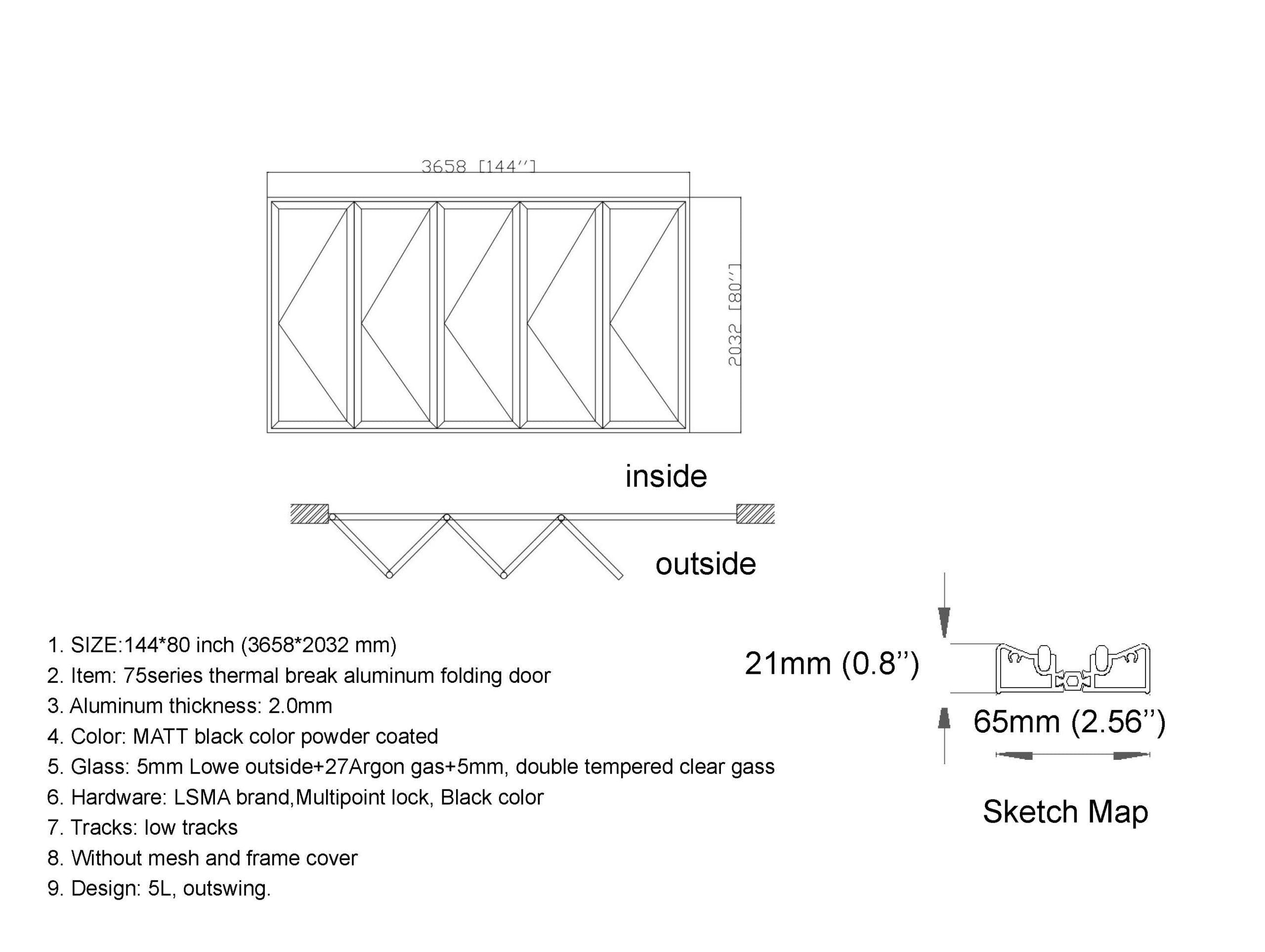 Aluminum Bifold Door 144"Wx80"H - OUT SWING FROM EXTERIOR VIEW image
