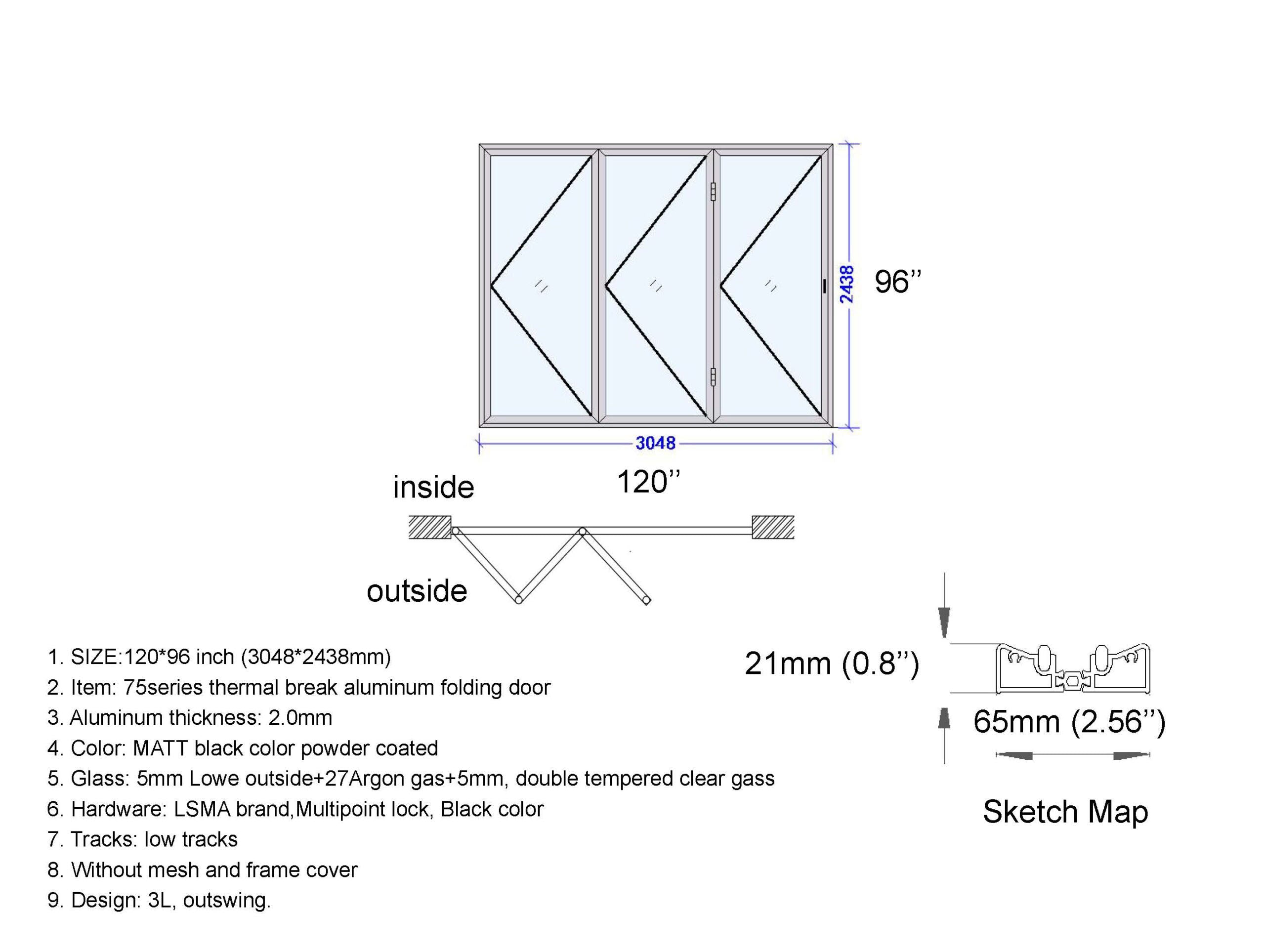 Aluminum Bifold Door 120"Wx96"H - OUT SWING FROM EXTERIOR VIEW image 5