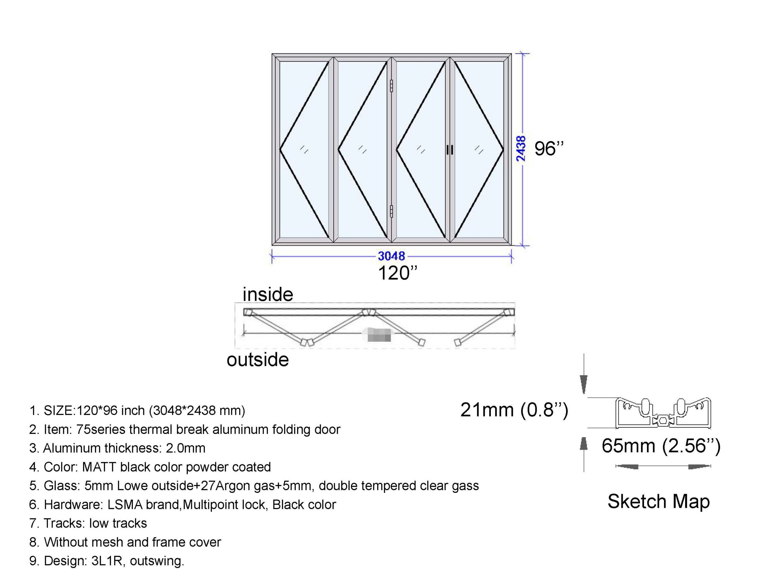Aluminum Bifold Door 120"Wx96"H - OUT SWING FROM EXTERIOR VIEW image 16