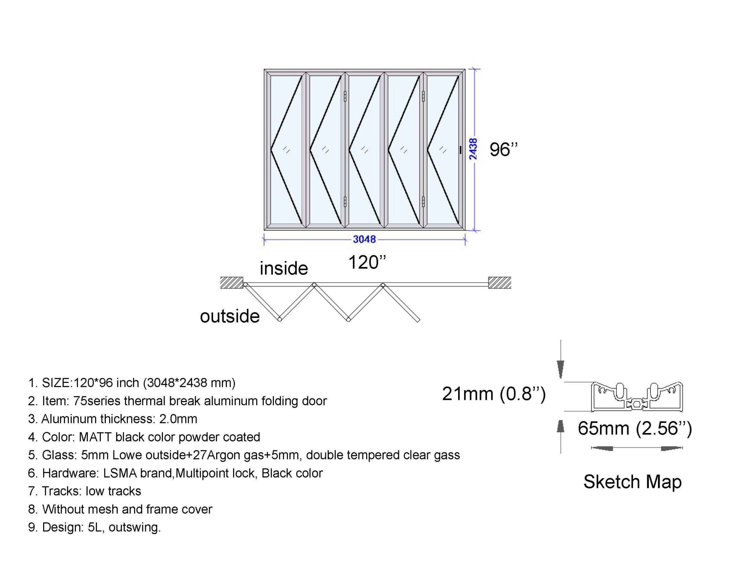 Aluminum Bifold Door 120"Wx96"H - OUT SWING FROM EXTERIOR VIEW image 17