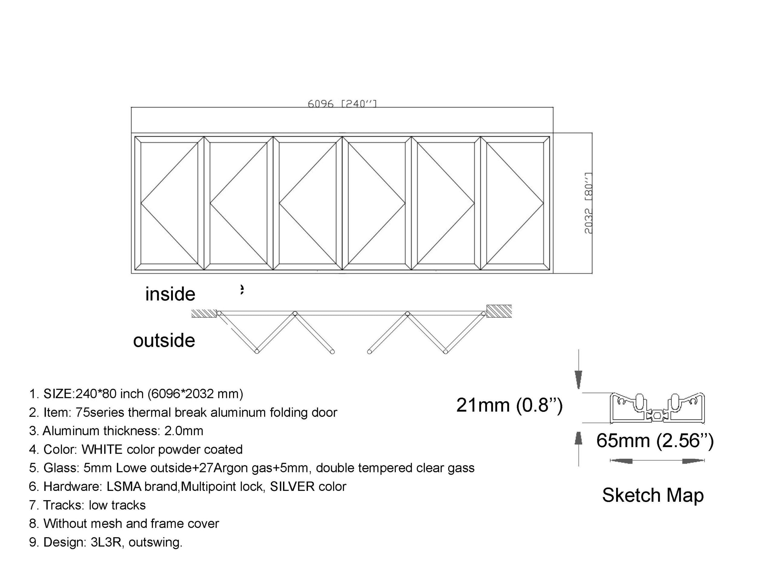 Aluminum Bifold Door 240"Wx80"H - OUT SWING FROM EXTERIOR VIEW image