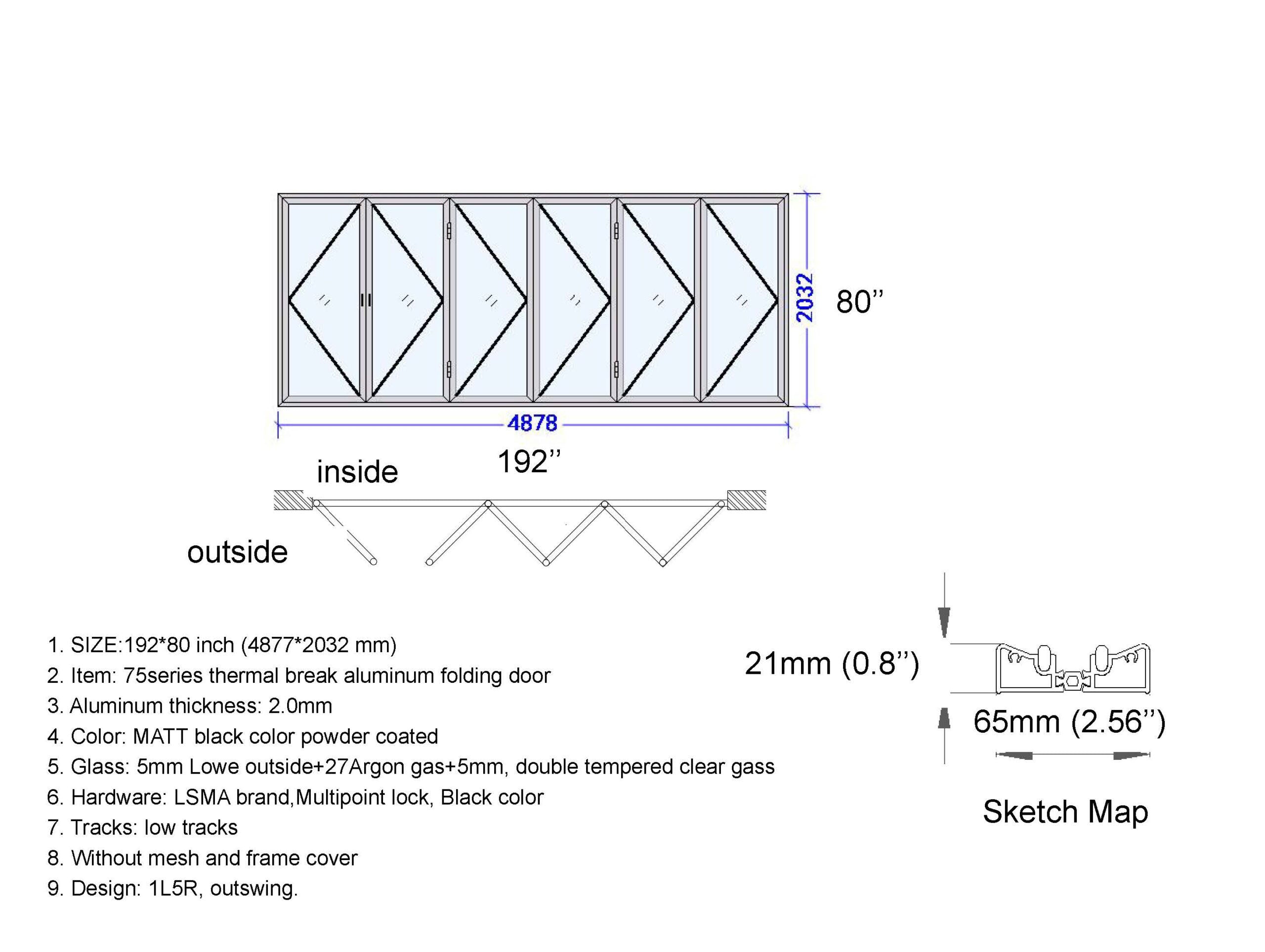 Aluminum Bifold Door 192"Wx80"H - OUT SWING FROM EXTERIOR VIEW image