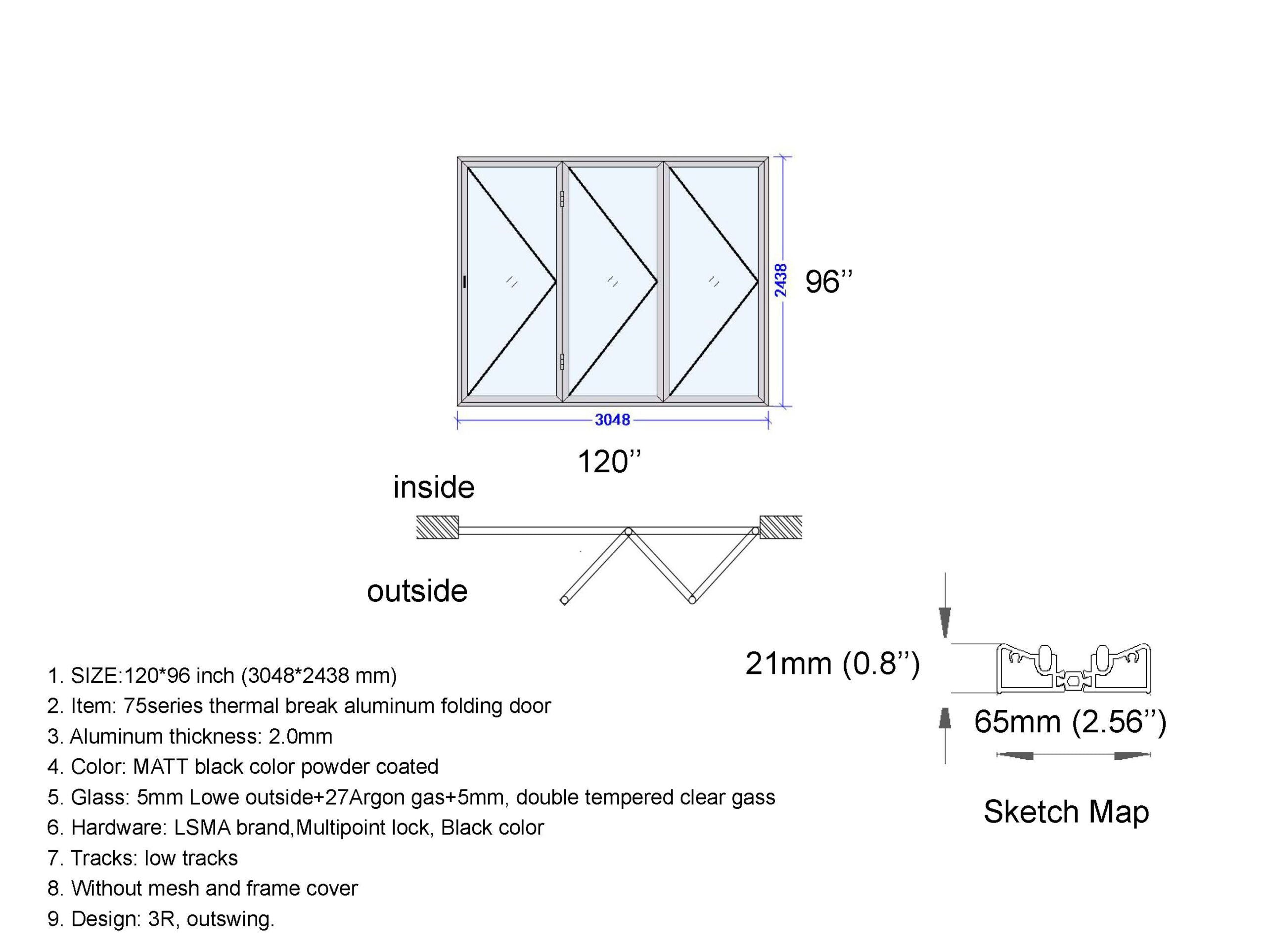 Aluminum Bifold Door 120"Wx96"H - OUT SWING FROM EXTERIOR VIEW image 10