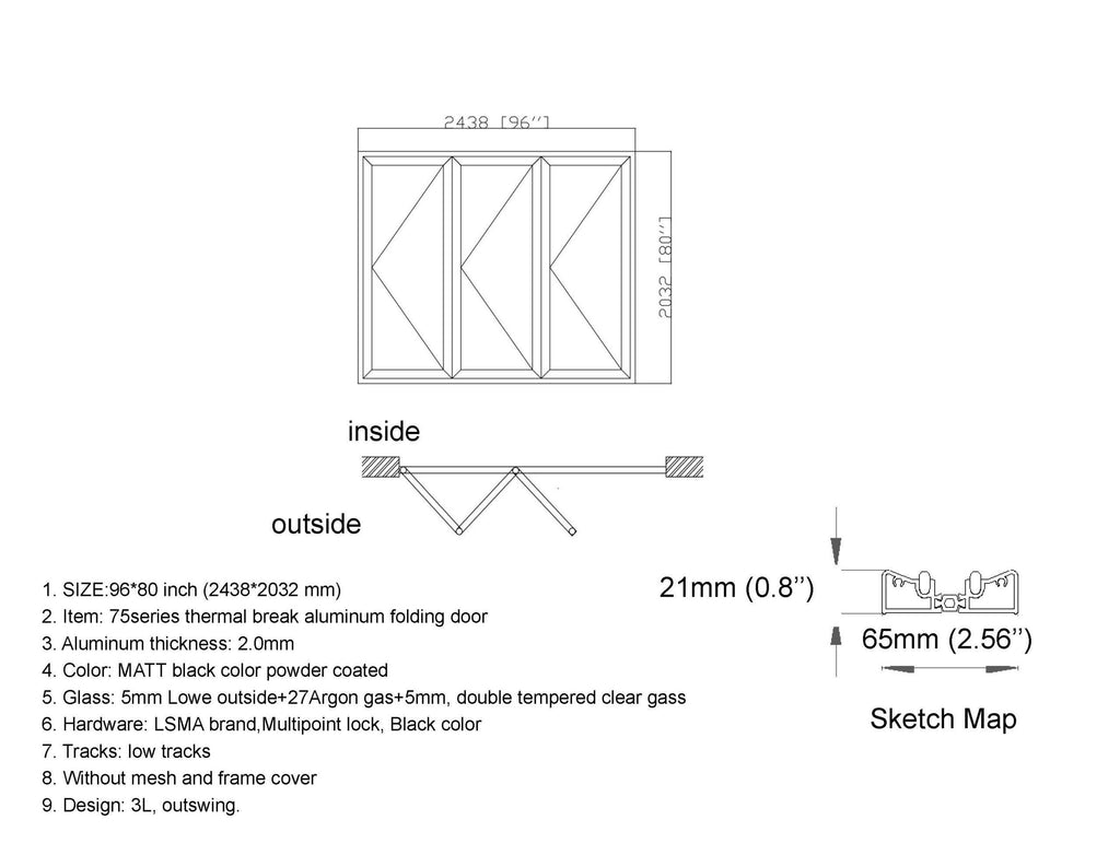 Aluminum Bifold Door 96"Wx80"H - OUT SWING FROM EXTERIOR VIEW image 1
