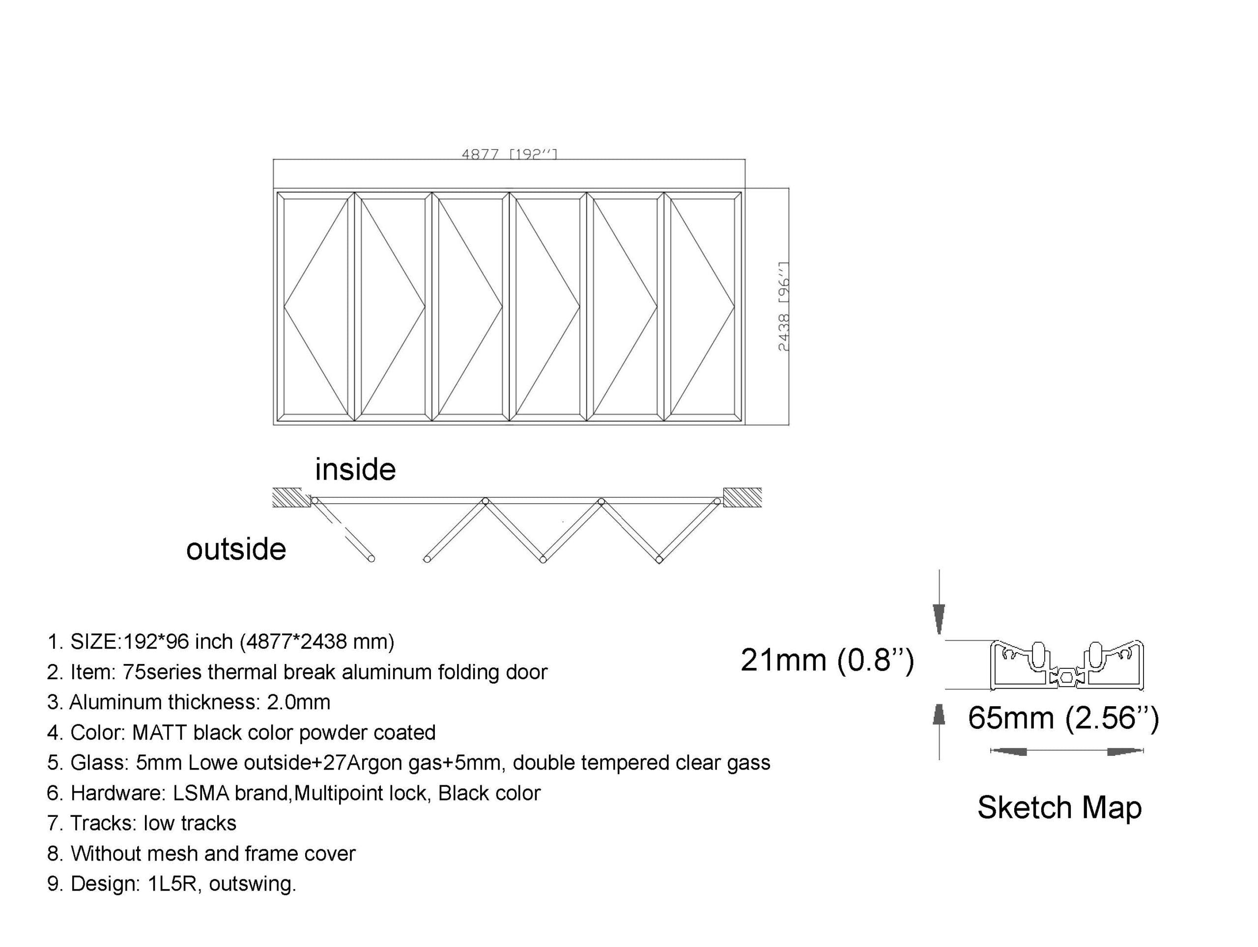 Aluminum Bifold Door 192"Wx96"H - OUT SWING FROM EXTERIOR VIEW image 17